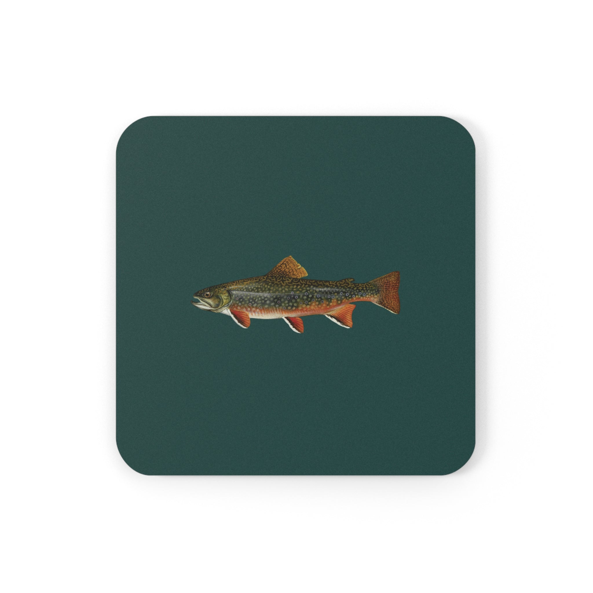 Brook Trout on Forest Green Cork-Back Coaster