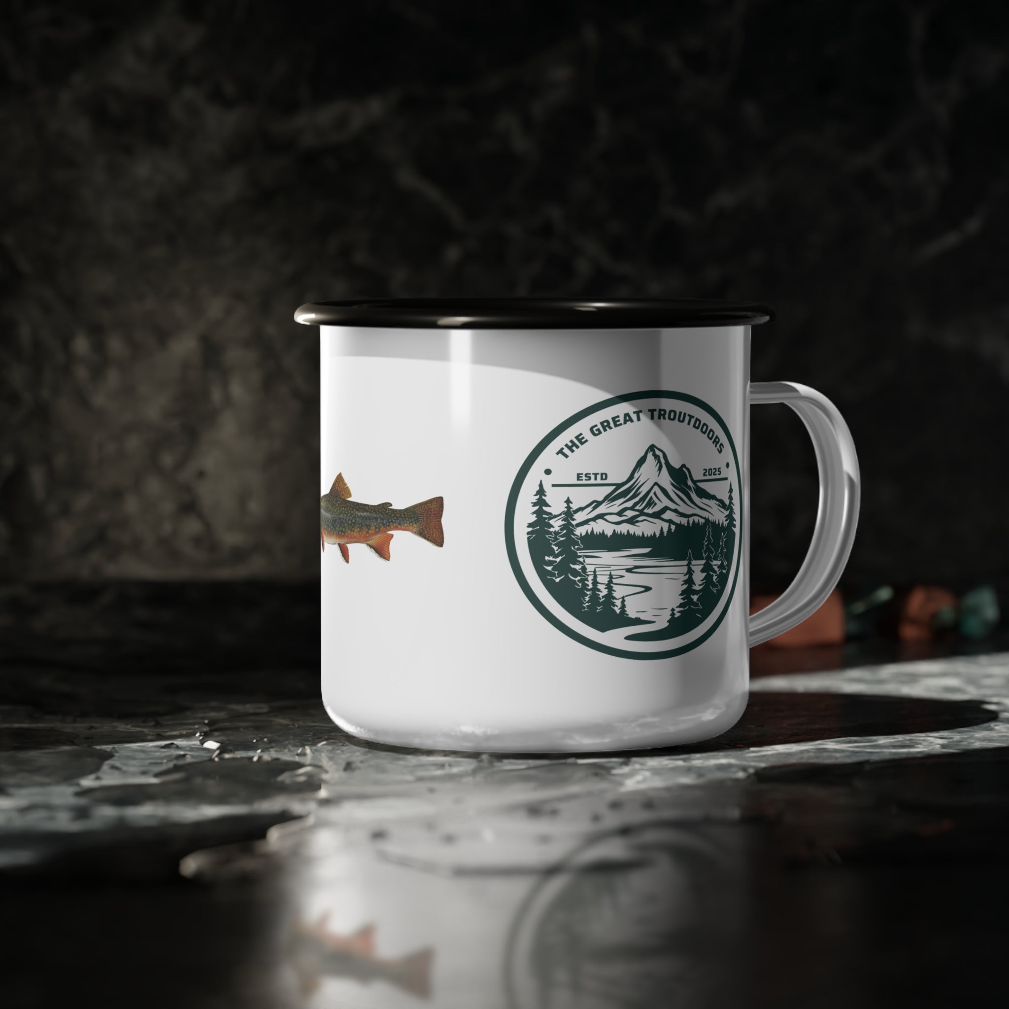 The Great Troutdoors Enamel Camp Cup - Brook Trout Edition