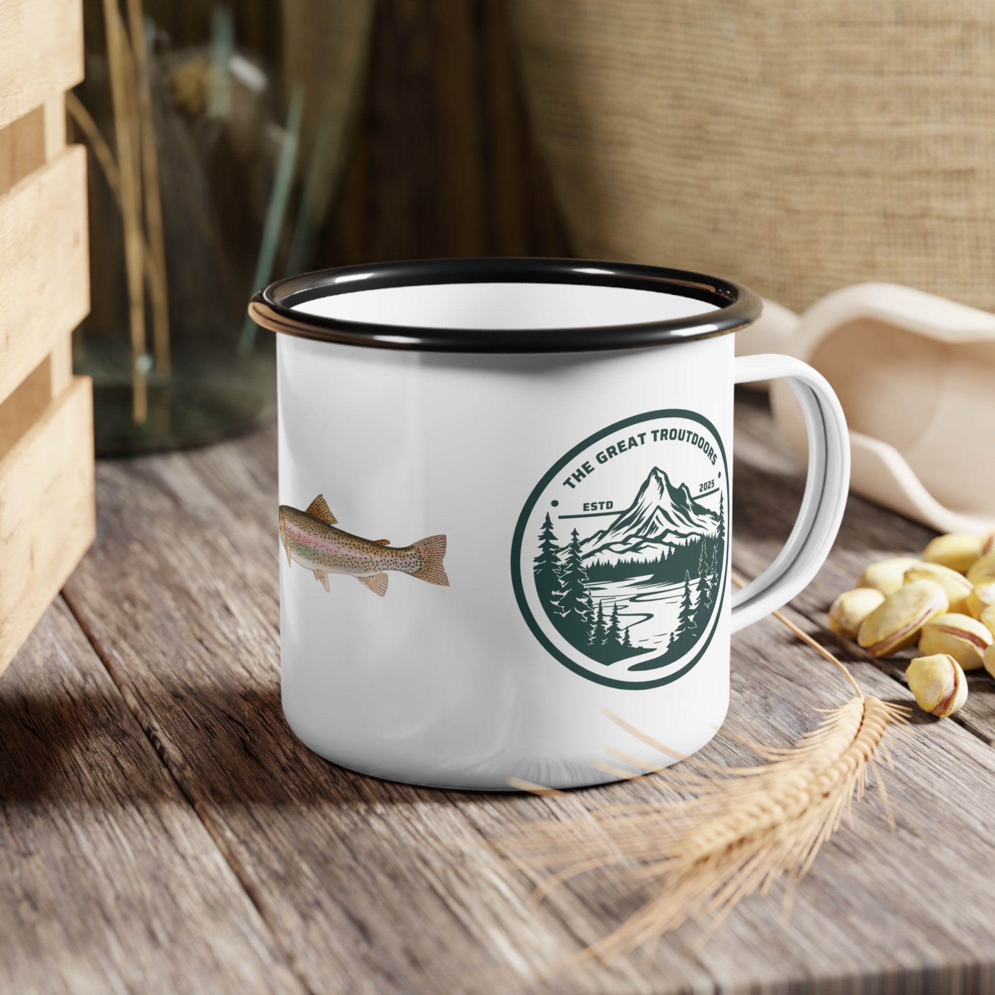 The Great Troutdoors Enamel Camp Cup - Rainbow Trout Edition