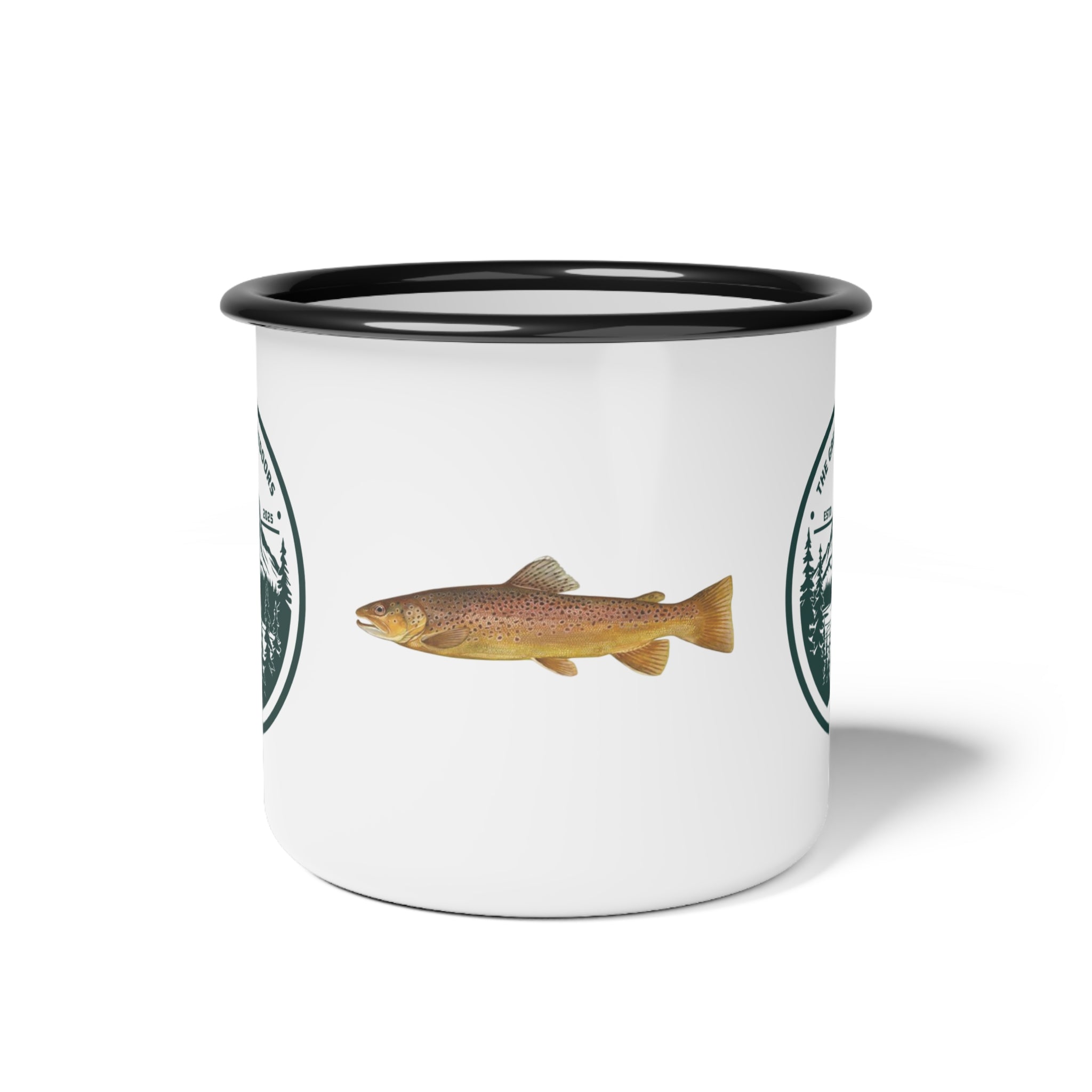 The Great Troutdoors Enamel Camp Cup - Brown Trout Edition