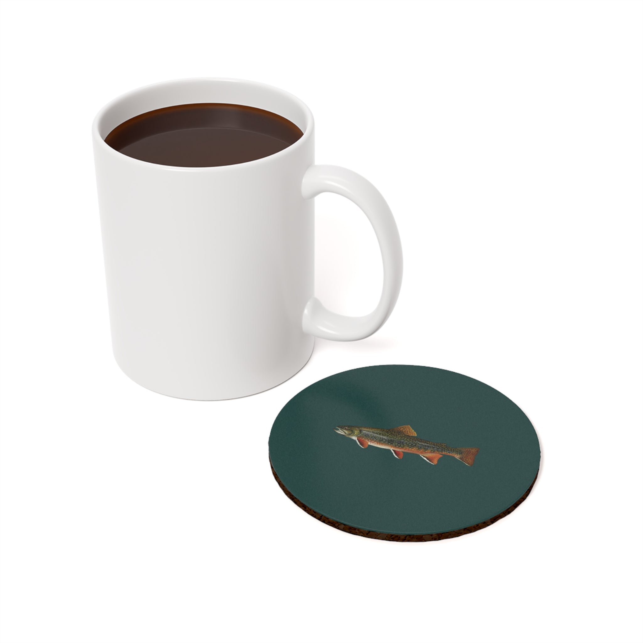 Brook Trout on Forest Green Cork-Back Coaster