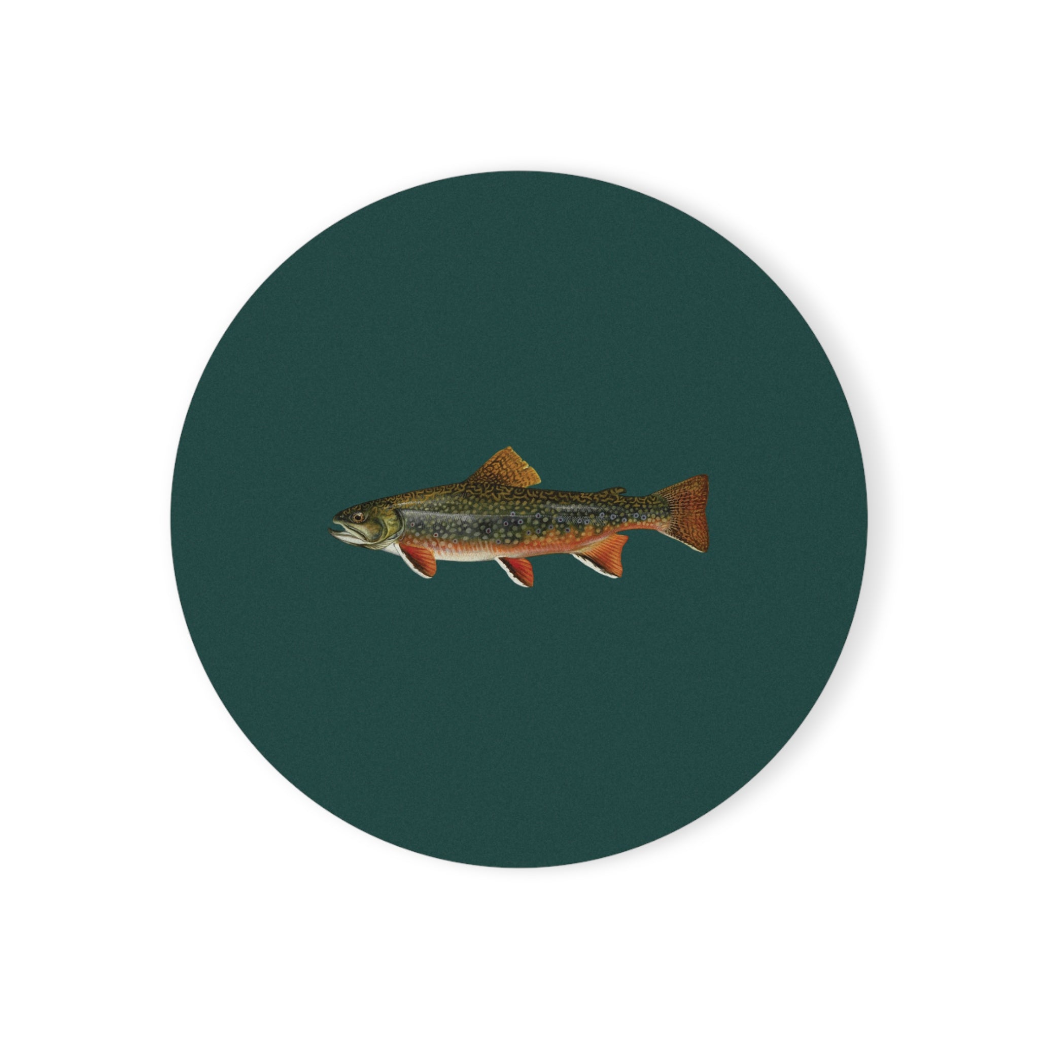 Brook Trout on Forest Green Cork-Back Coaster
