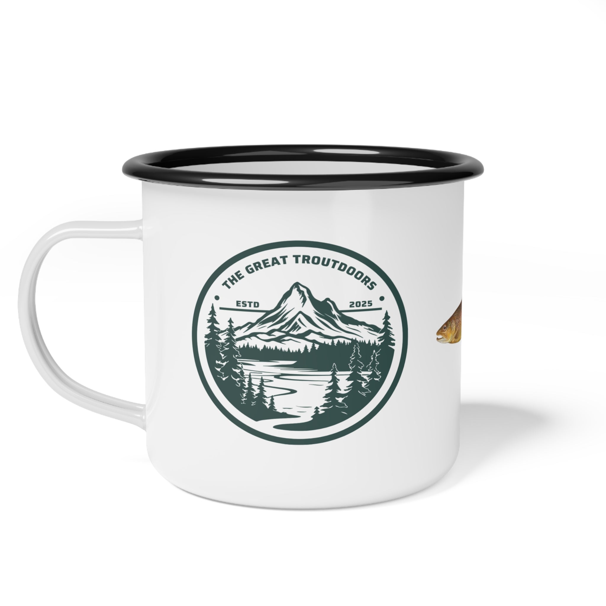 The Great Troutdoors Enamel Camp Cup - Brown Trout Edition
