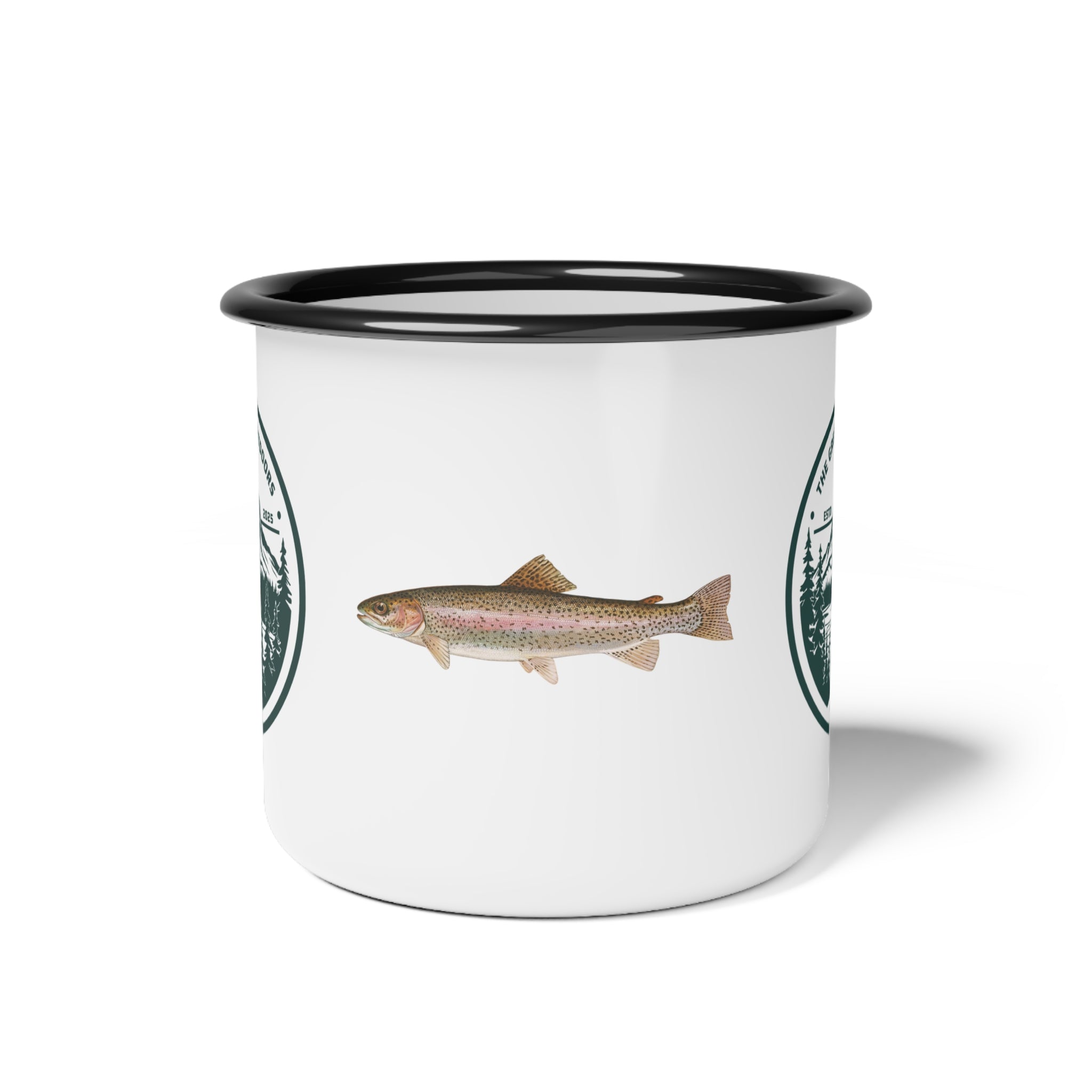 The Great Troutdoors Enamel Camp Cup - Rainbow Trout Edition