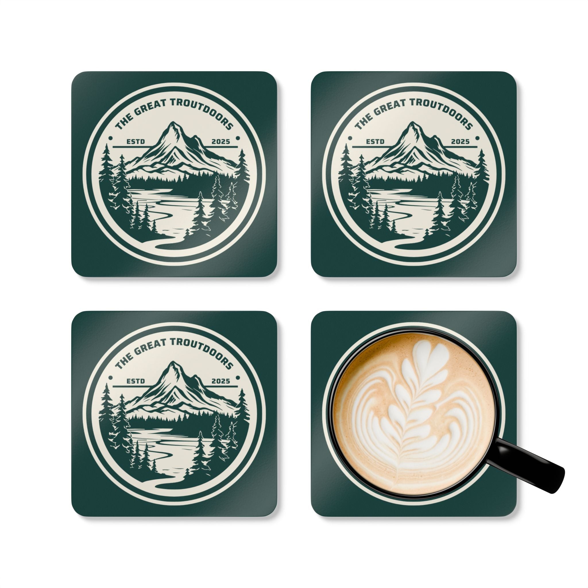 The Great Troutdoors Cork Coasters set