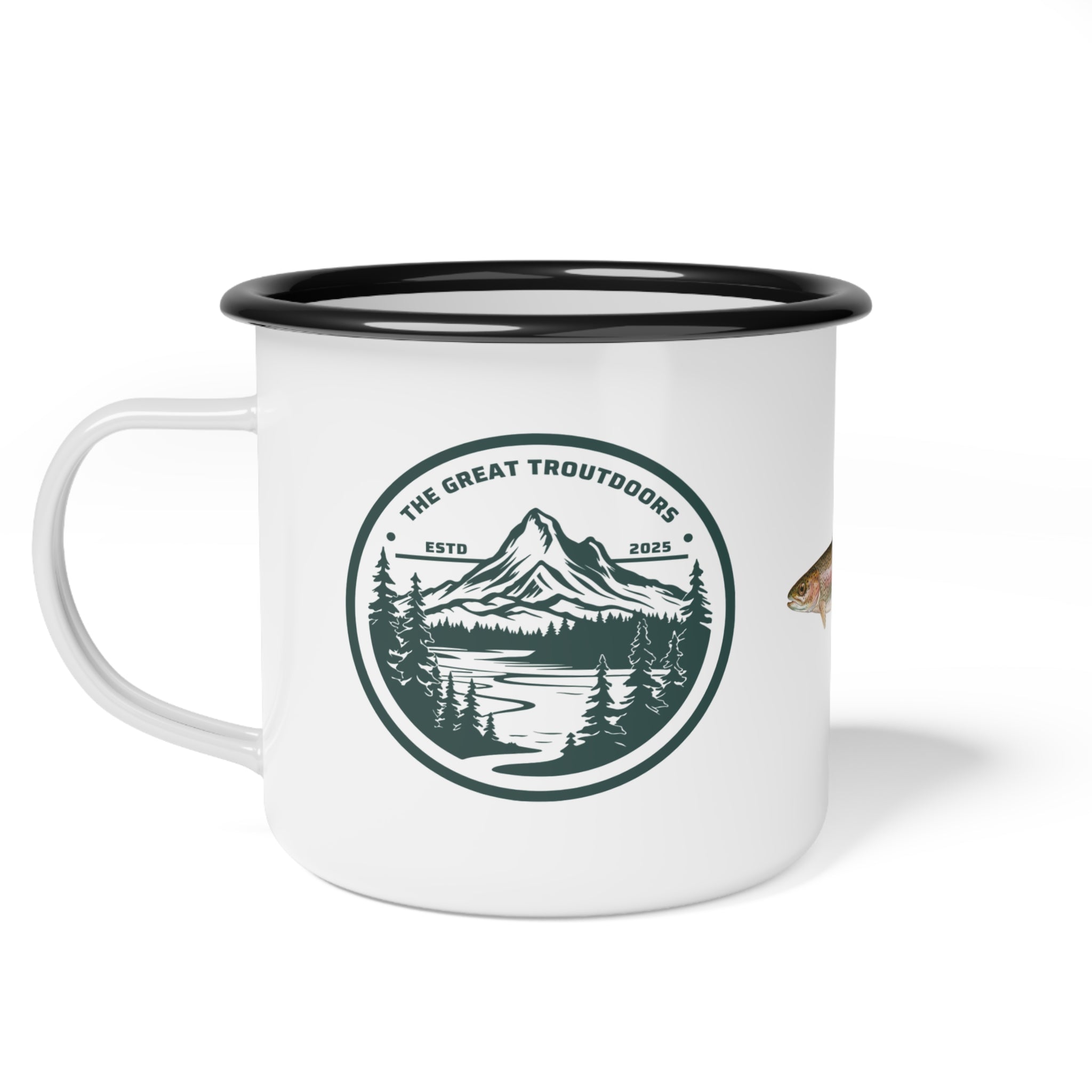 The Great Troutdoors Enamel Camp Cup - Rainbow Trout Edition