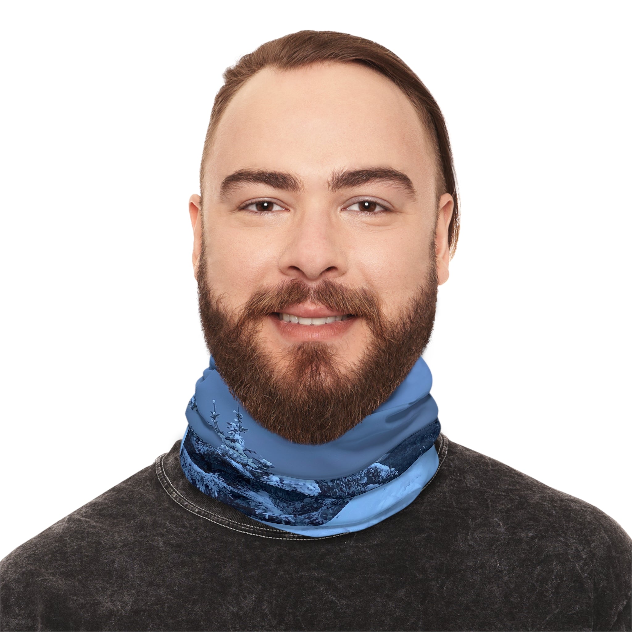 Winter Snowy Forest Neck Gaiter with Drawstring – Cozy Ski & Cold-Weather Face Mask